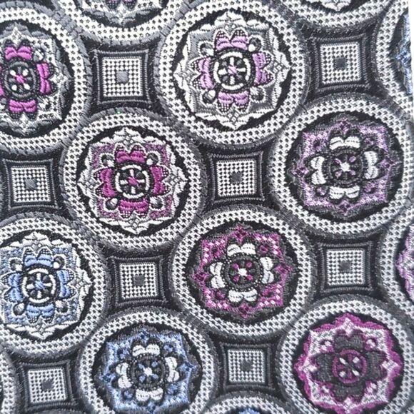 BURMA BIBAS PURPLE GRAY WHITE GEOMETRIC TIE GEOMETRIC SILK OFFICE SPRING FALL - Picture 1 of 6